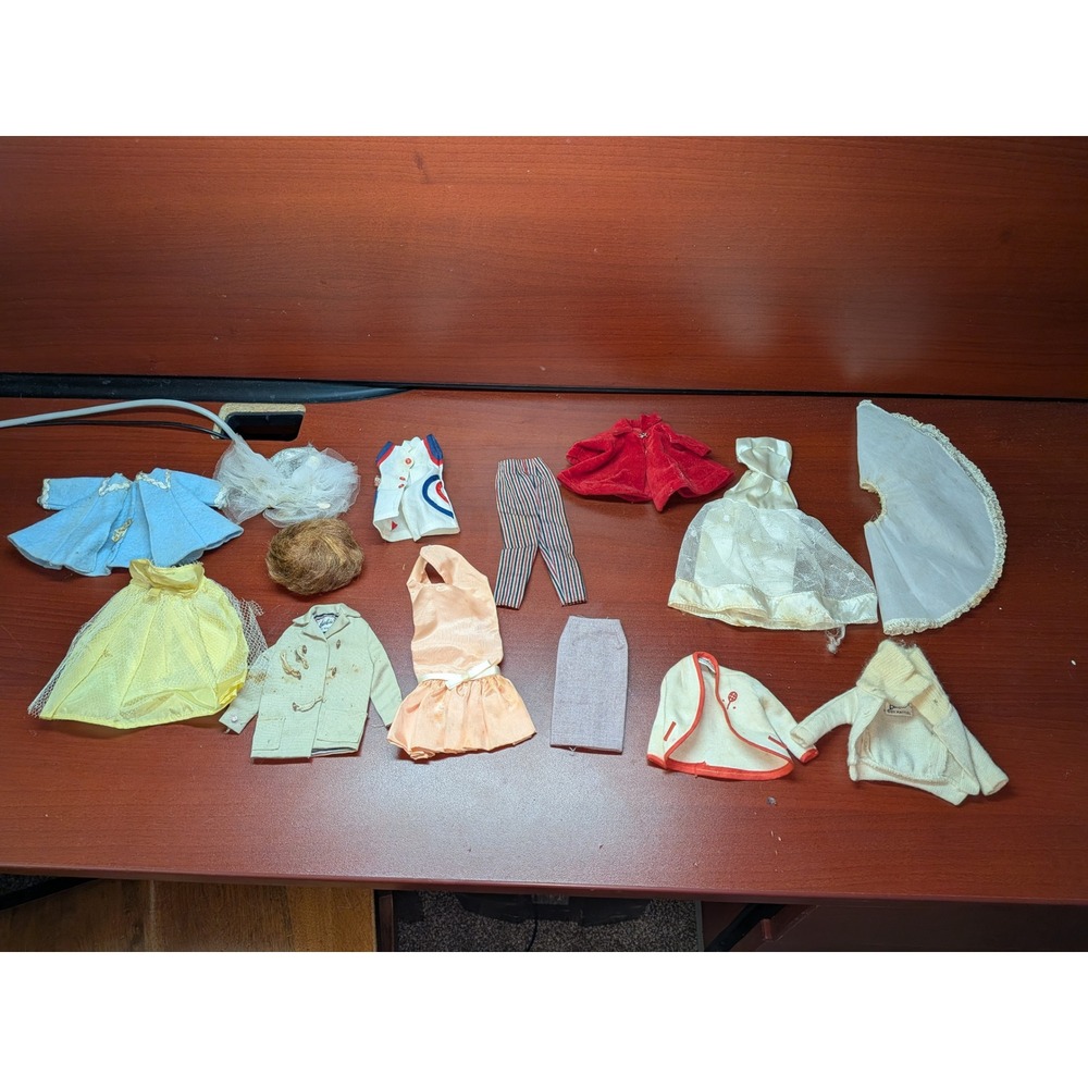 Vintage Barbie by Mattel 1950s Doll Clothes Lot Gowns Coats Sweaters Wig 14pc